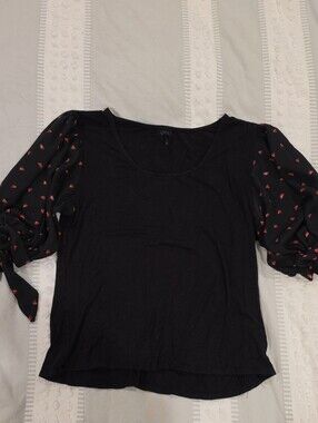 W5 Black Puff Sleeve Top with Watermelons Print